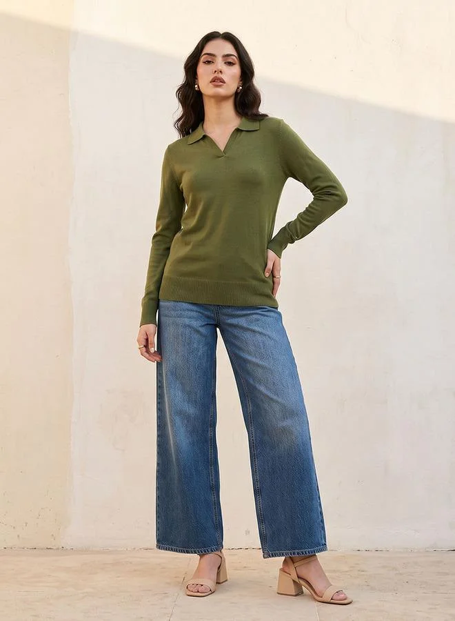Splash FAV Basic Textured Collared Sweater