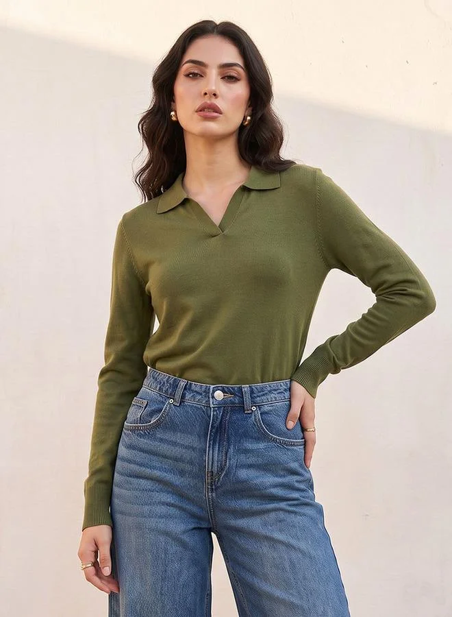 Splash FAV Basic Textured Collared Sweater