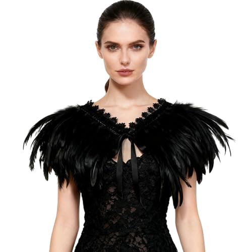 L'VOW Gothic Black Feather Shrug Cape Shawl Halloween Witch Costume Women(Black) - Image 1