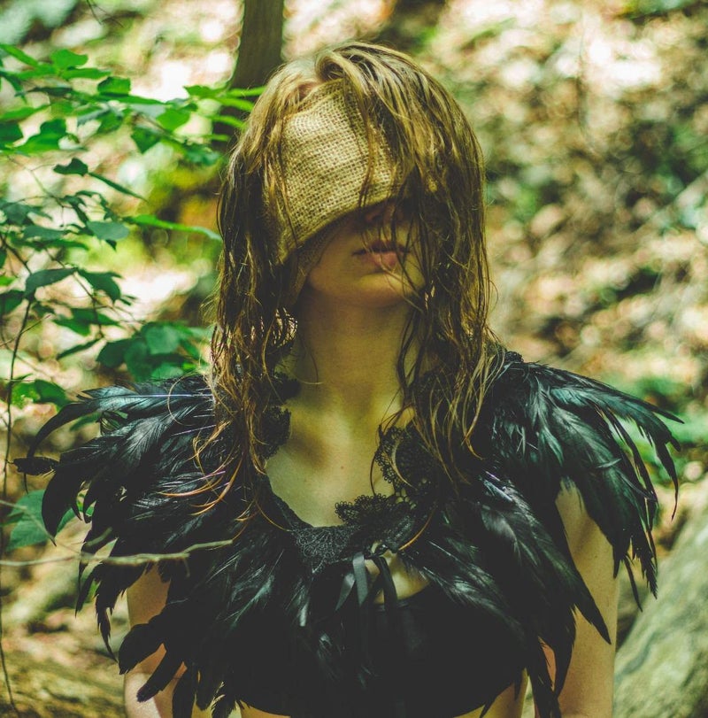 L'VOW Gothic Black Feather Shrug Cape Shawl Halloween Witch Costume Women(Black) - Image 2