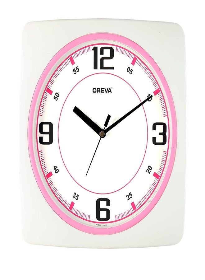 OREVA Plastic Square Shape Simple Wall Clock (24.3 x 3.8 x 24.3 cm, Pink, AQ-1587)