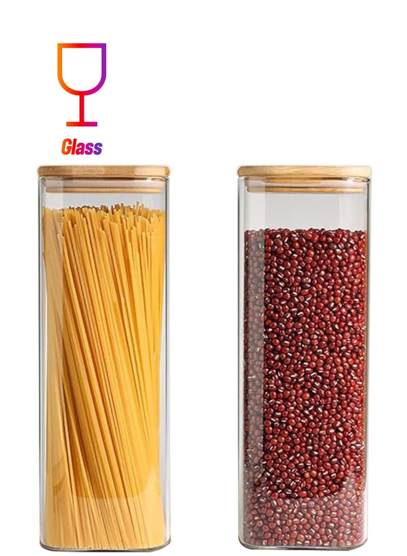 زيمنست طقم مكون من 2 قطع من برطمانات تخزين زجاجية مربعة بأغطية خشبية ، حاويات طعام محكمة الإغلاق سعة 2150 مل / 73 أونصة ، أواني حفظ وصناديق تخزين للمعكرونة والدقيق والحبوب والتوابل والشاي وحبوب القهوة وغيرها من أدوات المطبخ الأساسية - مثالي لفترة طويلة حفظ وتنظيم الطعام على المدى - Image 1