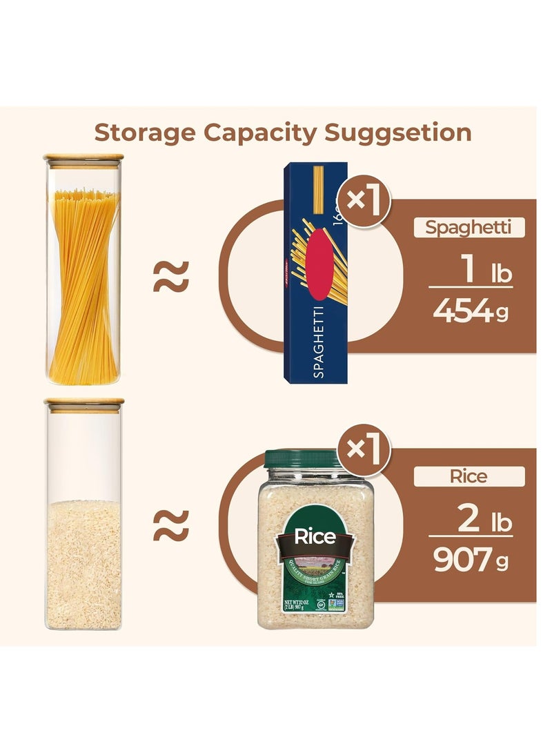 زيمنست طقم مكون من 2 قطع من برطمانات تخزين زجاجية مربعة بأغطية خشبية ، حاويات طعام محكمة الإغلاق سعة 2150 مل / 73 أونصة ، أواني حفظ وصناديق تخزين للمعكرونة والدقيق والحبوب والتوابل والشاي وحبوب القهوة وغيرها من أدوات المطبخ الأساسية - مثالي لفترة طويلة حفظ وتنظيم الطعام على المدى - Image 3
