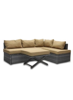 Generic Empire Furniture Outdoor Lounge L shape Setting Sofa, Patio Lounge Set with Cushions Gold Poly Rattan, Patio Lounge Set with Cushions Gold Poly Rattan,Outdoor  - Image 1
