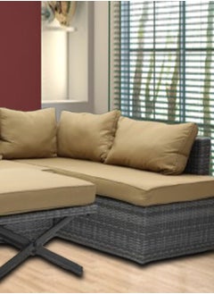 Generic Empire Furniture Outdoor Lounge L shape Setting Sofa, Patio Lounge Set with Cushions Gold Poly Rattan, Patio Lounge Set with Cushions Gold Poly Rattan,Outdoor  - Image 3