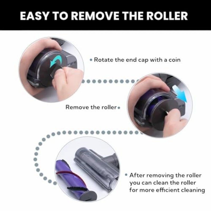 Direct drive bristle roller brush head for hardwood floors and carpets, nylon and thermoplastic elastomer material, black and gray color, deep-cleaning with anti-tangle technology - Image 5