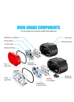 Cuken Bike Lights Set, USB Rechargeable, Ultra Bright LED Cycle Light Front and Back Rear Light, IPX5 Waterproof Bike Light Set for Night Riding/Camping, 10 Lighting Modes, Longer Battery Life  - Image 3