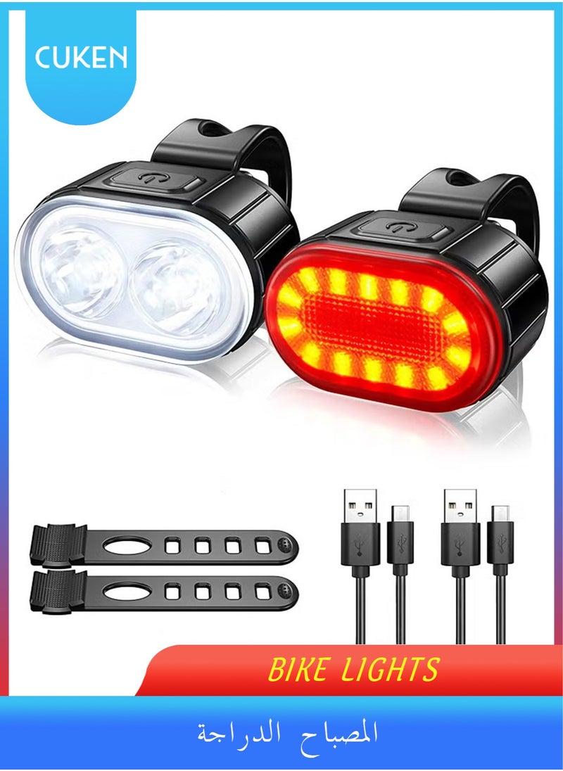 Cuken Bike Lights Set, USB Rechargeable, Ultra Bright LED Cycle Light Front and Back Rear Light, IPX5 Waterproof Bike Light Set for Night Riding/Camping, 10 Lighting Modes, Longer Battery Life  - Image 1