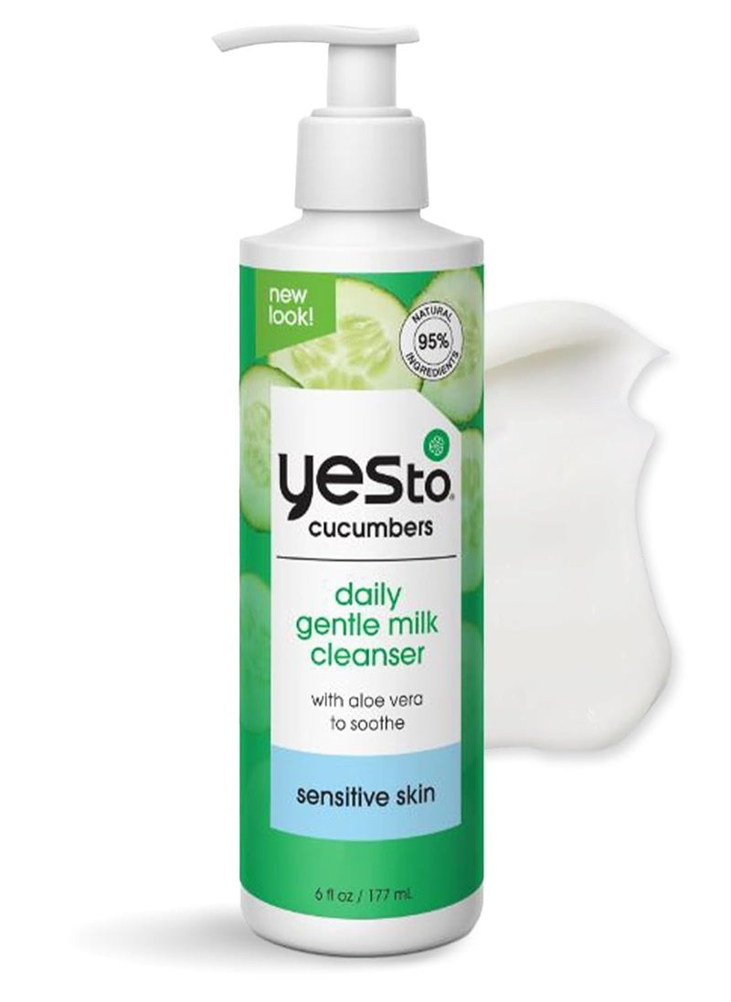 Yes To Gentle Milk Cleanser with Cucumber for Sensitive Skin - USA Made, Vegan, Natural, Non-Toxic Soothing Face Wash with Aloe Vera, Green Tea, and Soy Proteins (6 Fl Oz)  - Image 1