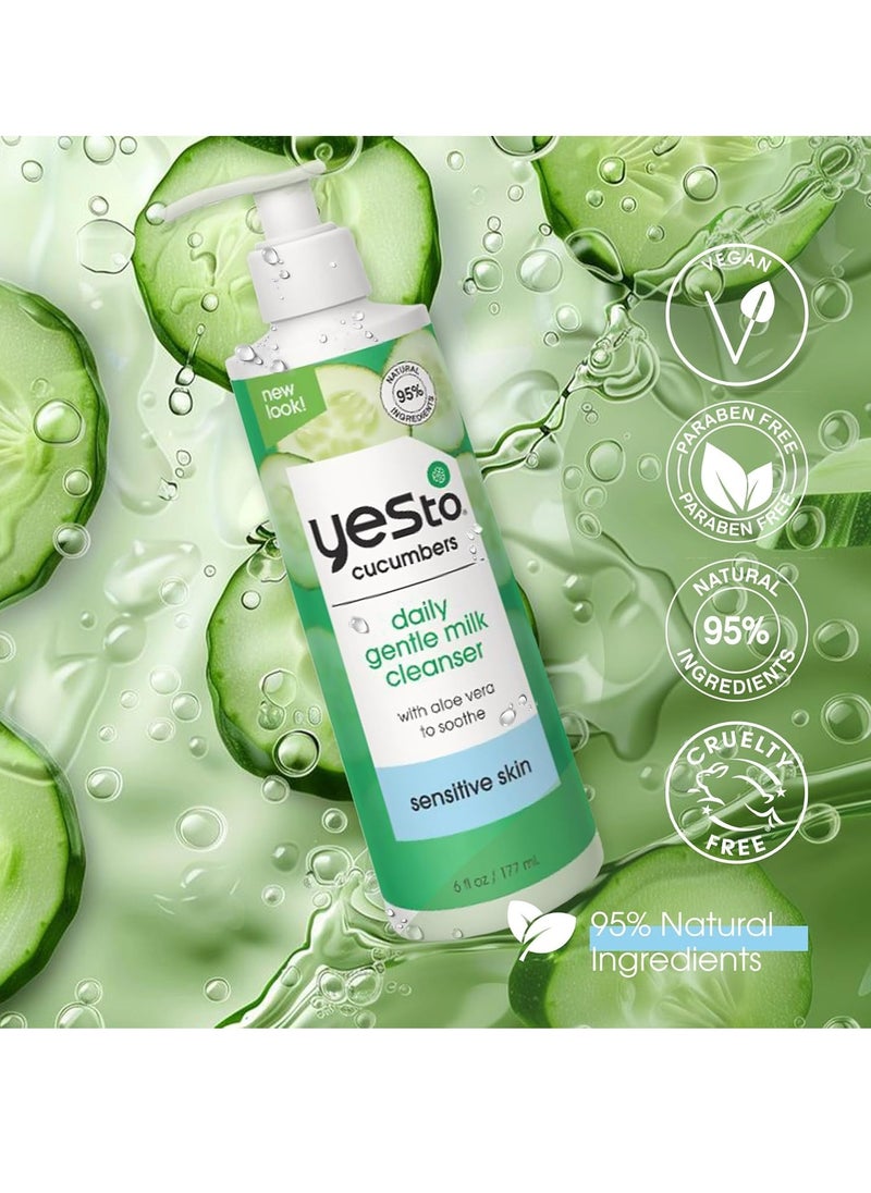 Yes To Gentle Milk Cleanser with Cucumber for Sensitive Skin - USA Made, Vegan, Natural, Non-Toxic Soothing Face Wash with Aloe Vera, Green Tea, and Soy Proteins (6 Fl Oz)  - Image 4