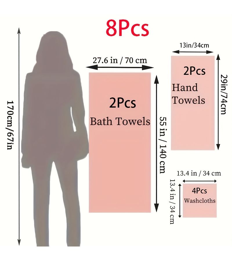 Dark Pink 8-Piece Jacquard Cotton Bath Towel Set With Love Heart Pattern - Image 2