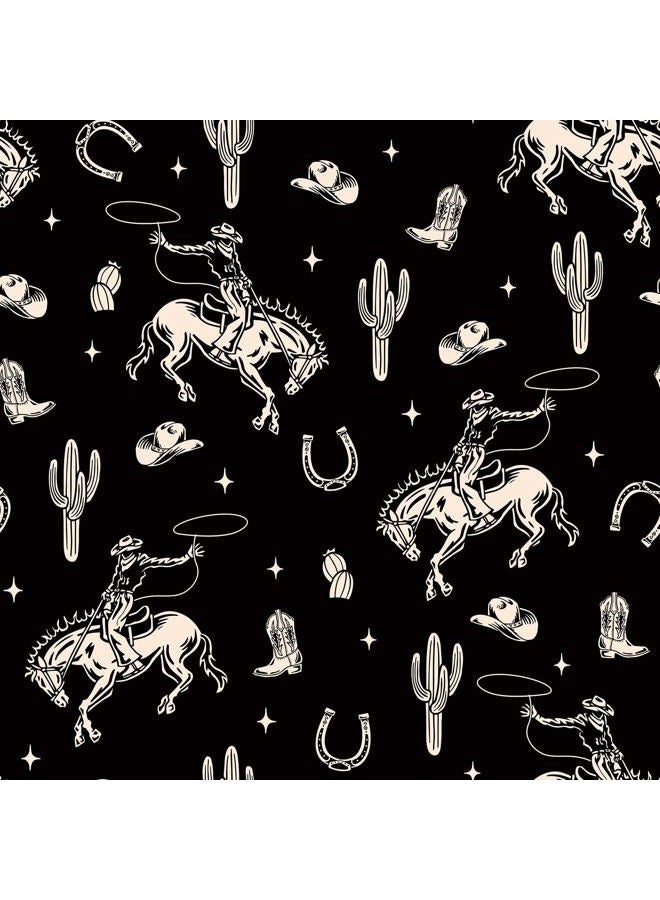 Stickyart Vintage Western Cowboy Wallpaper Peel and Stick Cactus Horseshoe Stars Cowboy Rodeo Wallpaper Self Adhesive Black Beige Western-Themed Contact Paper Removable for Nursery Cabinet 17.5"x80" - Image 1
