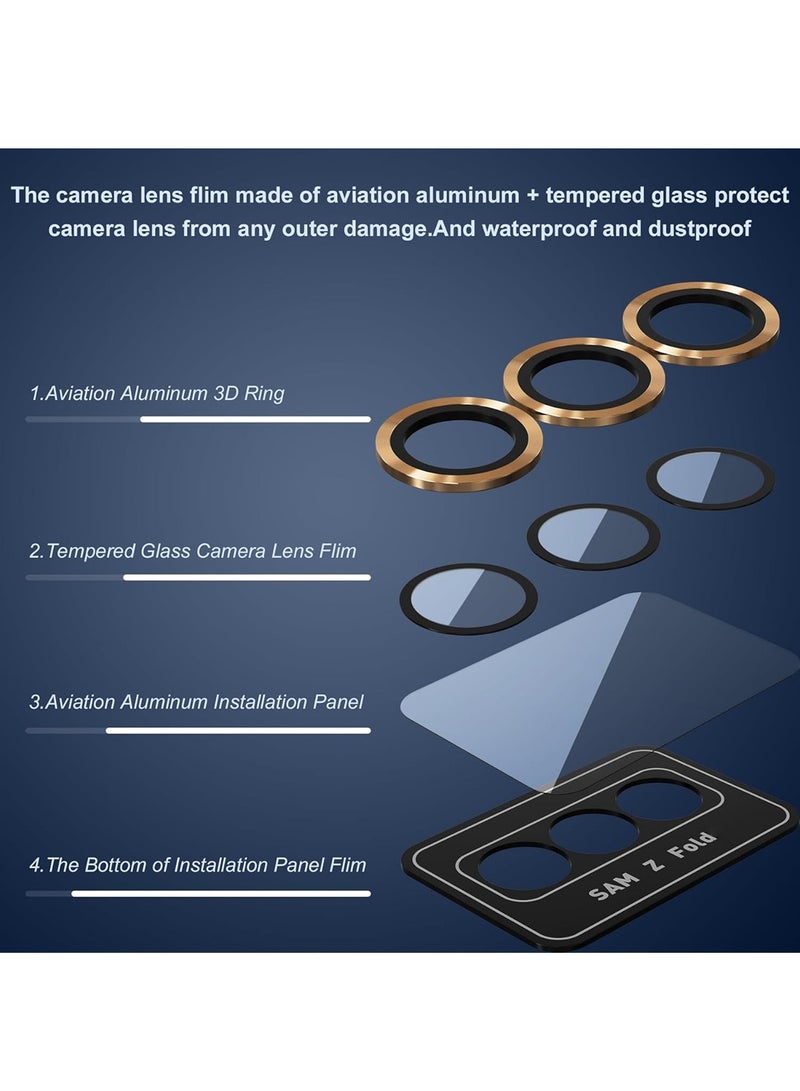 Wtech Samsung Galaxy Z Fold6 5G 2024 Premium Camera Lens Tempered Glass Protector Sheild (MLHICR) - Black/Gold - Image 4