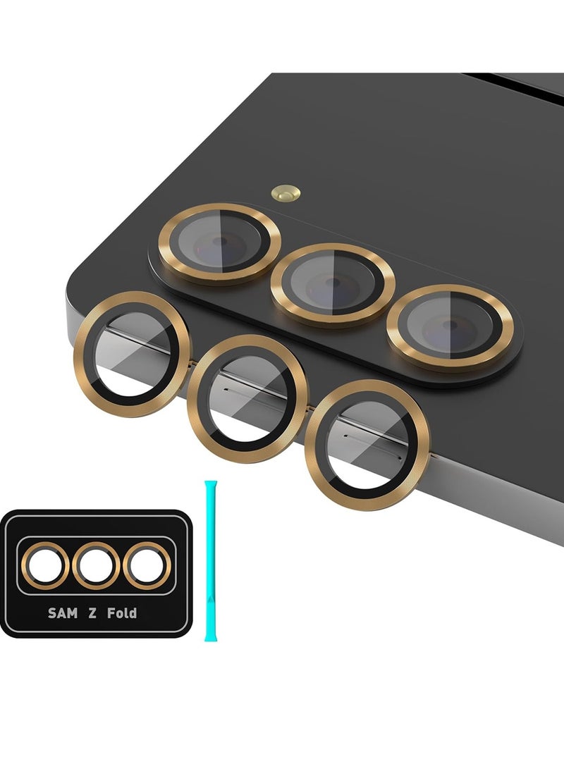Wtech Samsung Galaxy Z Fold6 5G 2024 Premium Camera Lens Tempered Glass Protector Sheild (MLHICR) - Black/Gold - Image 1