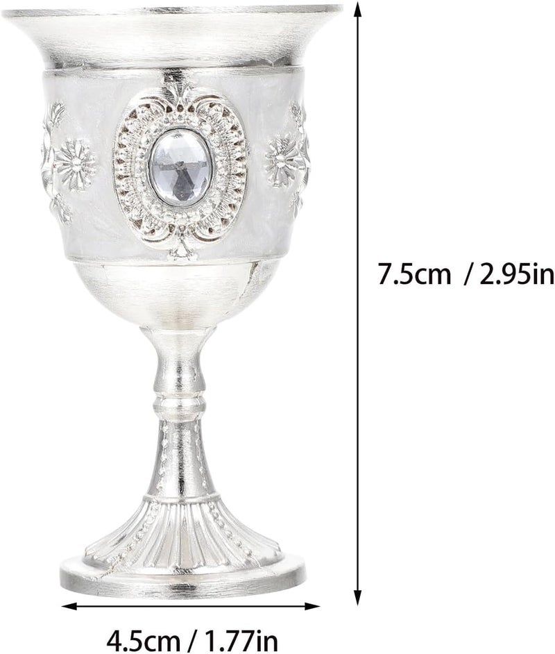 Small European Wine Goblet Metal Stemmed Cup Silver Rose Pattern Home Dining Bar Accessory - Image 2