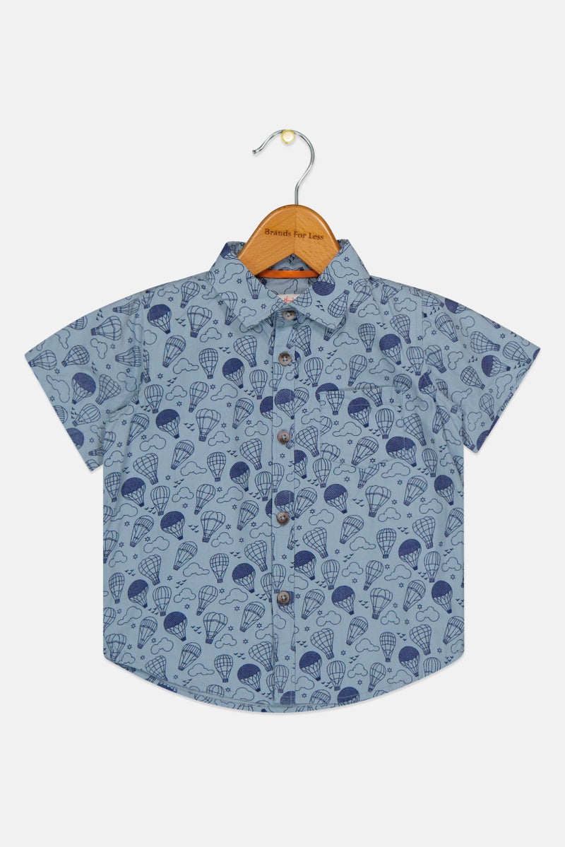 Hamleys Toddlers Boy Short Sleeve Allover Print Casual Shirt, Blue - Image 2
