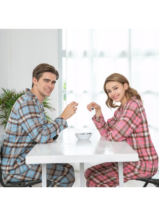 Meibiao Pure Cotton Pajamas Spring And Autumn Thick Double-sided Woven Brushed Loungewear Set For Couples, Pink, M - Image 3