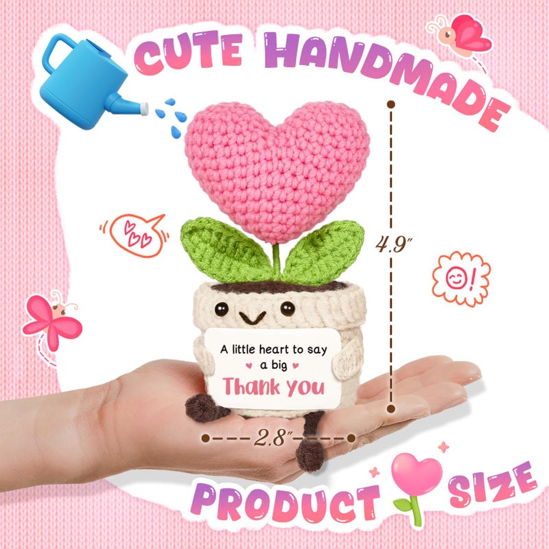 AceThrills Cute Thank You Gift for Women â€“ Crochet Pink Heart Flower with â€œThank Youâ€ Sign, Small Thanks Gift for Hostess, Mentor, Teacher, Boss, Coworker, Nurse, Sister, Friend & More - Image 2