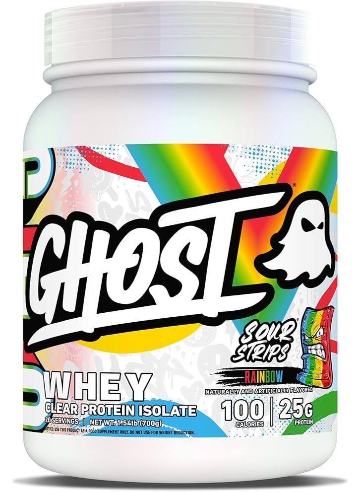 Ghost Whey Clear Protein Isolate Sour Strips Rainbow Flavor – 700g, 20 Servings Premium Fast-Absorbing Whey Protein Drink - Image 1