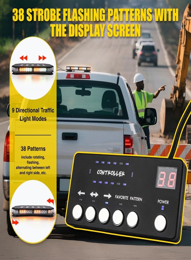 LUMENIX 42 LED Roof Top Strobe Beacon Light Bar Hazard Warning Emergency Flashing Plow Lights with Controller for Construction Vehicles Tow Trucks Postal Cars Snowplow Amber White (Patent Design) - Image 3