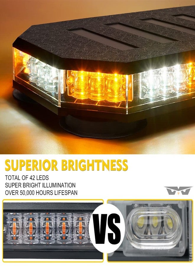 LUMENIX 42 LED Roof Top Strobe Beacon Light Bar Hazard Warning Emergency Flashing Plow Lights with Controller for Construction Vehicles Tow Trucks Postal Cars Snowplow Amber White (Patent Design) - Image 2