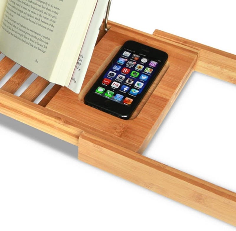 يوريفو صينية حوض استحمام من الخيزران، منظم استحمام قابل للتمدد مع حامل للكتب، خشب طبيعي، ملحقات حمام سبا - Image 5