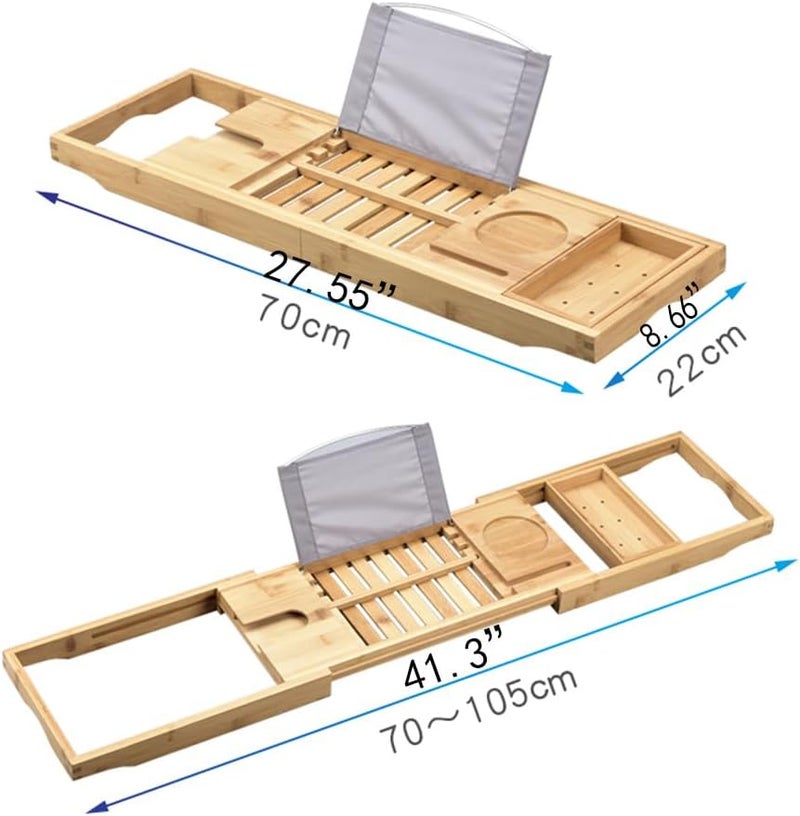 يوريفو صينية حوض استحمام من الخيزران، منظم استحمام قابل للتمدد مع حامل للكتب، خشب طبيعي، ملحقات حمام سبا - Image 3