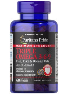Maximum Strength Triple Omega 3-6-9 Fish, Flax & Borage Oils 60 Softgels