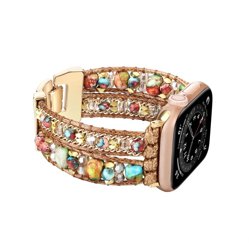 Wingoden Boho Bracelet Compatible with Apple Watch Band 41mm 40mm 42mm 38mm Natural Stone Beaded iWatch Band Women Men Apple Watch Strap Ultra Series 11/10/9/8/7/6/5/4/3/2/1/SE 3/Ultra 3, Colorful Beads - Image 1