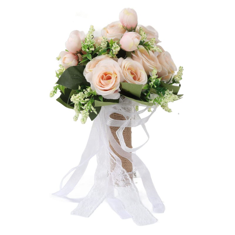 Champagne Artificial Bridal Bouquet Wedding Photography Prop Bridesmaid Toss Bouquet - Image 3