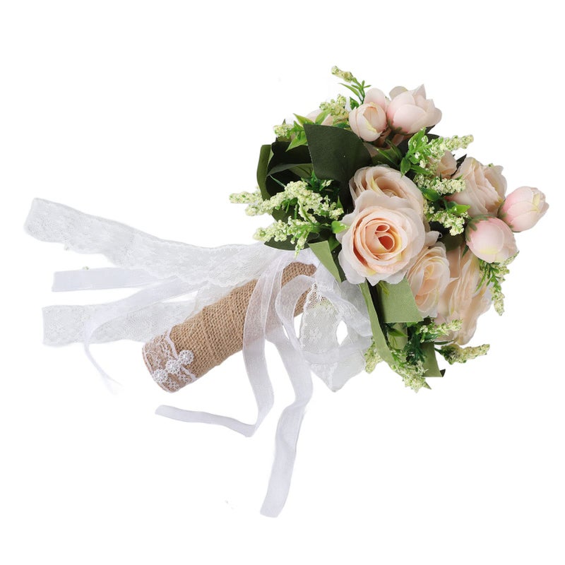 Champagne Artificial Bridal Bouquet Wedding Photography Prop Bridesmaid Toss Bouquet - Image 4