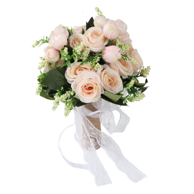 Champagne Artificial Bridal Bouquet Wedding Photography Prop Bridesmaid Toss Bouquet - Image 2