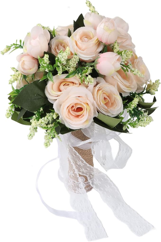 Champagne Artificial Bridal Bouquet Wedding Photography Prop Bridesmaid Toss Bouquet - Image 1