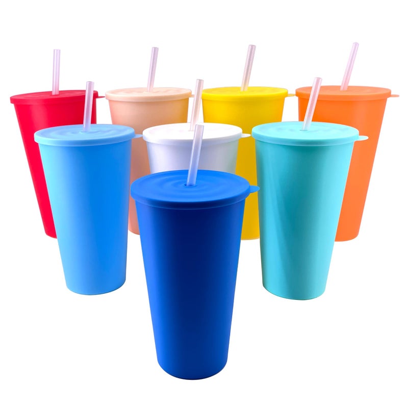 WEXINHAO 32 oz Cups with Lids and Straws Bulk, Reusable Cup with Lid and Straw, Iced Tea Coffee Mug set of 8 for Home Travel Parties - Image 1