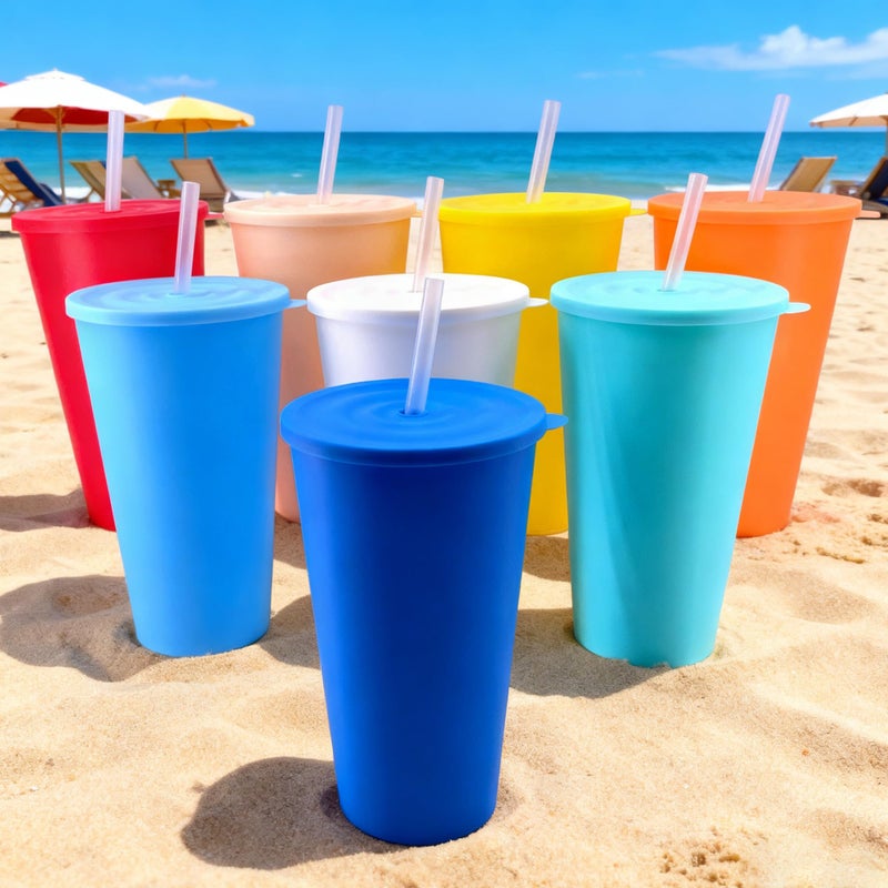 WEXINHAO 32 oz Cups with Lids and Straws Bulk, Reusable Cup with Lid and Straw, Iced Tea Coffee Mug set of 8 for Home Travel Parties - Image 5