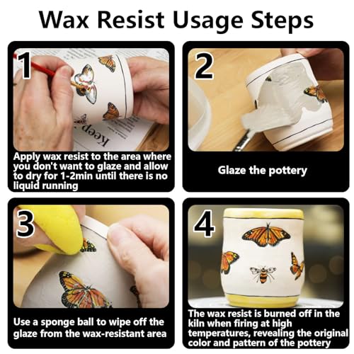 EIGTWEN 500g Wax Resist for Pottery Glaze, Tracing Patterns on Pottery with Wax Resist, After Firing at High Temperatures, The Wax Seal Will Melt Away to Reveal a Pattern in The Original Color of The Pottery - Image 5