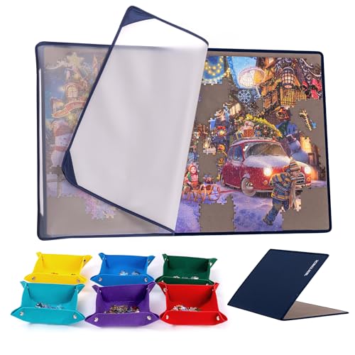 Tektalk Foldable Jigsaw Puzzle Board with 6 Color Sorting Trays Portable Puzzle Mat with Puzzle Dustproof Cover NonSlip Surface Up to 1000 Pieces Gray - Image 1