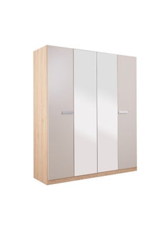 DANUBE HOME Cardano 4 Door Wardrobe With 2 Mirrors Sturdy Closet Clothes Storage Cupboard Modern Design Space Saving Swing Door Cabinet For Bedroom L181.6Xw59.6Xh216Cm - Natural Oak/Champagne  - Image 1
