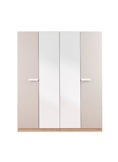 DANUBE HOME Cardano 4 Door Wardrobe With 2 Mirrors Sturdy Closet Clothes Storage Cupboard Modern Design Space Saving Swing Door Cabinet For Bedroom L181.6Xw59.6Xh216Cm - Natural Oak/Champagne  - Image 5