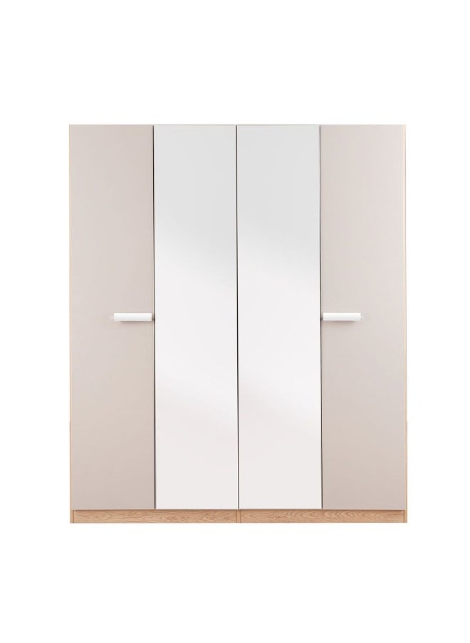 DANUBE HOME Cardano 4 Door Wardrobe With 2 Mirrors Sturdy Closet Clothes Storage Cupboard Modern Design Space Saving Swing Door Cabinet For Bedroom L181.6Xw59.6Xh216Cm - Natural Oak/Champagne  - Image 5