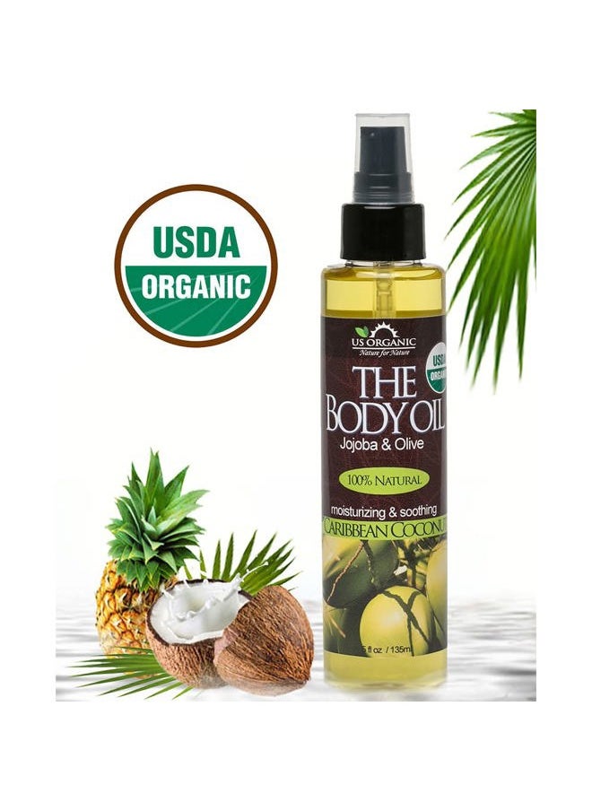 US Organic - Body Oil, Smooth Caribbean Coconut - Jojoba and Olive Oil with Vitamin E, USDA Certified, No Alcohol, Paraben, Artificial Detergents, Color or Synthetic perfume, 5 Fl.oz (Caribbean Coconut) - Image 1