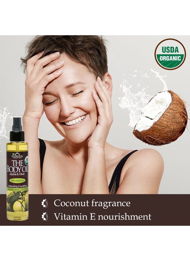 US Organic - Body Oil, Smooth Caribbean Coconut - Jojoba and Olive Oil with Vitamin E, USDA Certified, No Alcohol, Paraben, Artificial Detergents, Color or Synthetic perfume, 5 Fl.oz (Caribbean Coconut) - Image 1