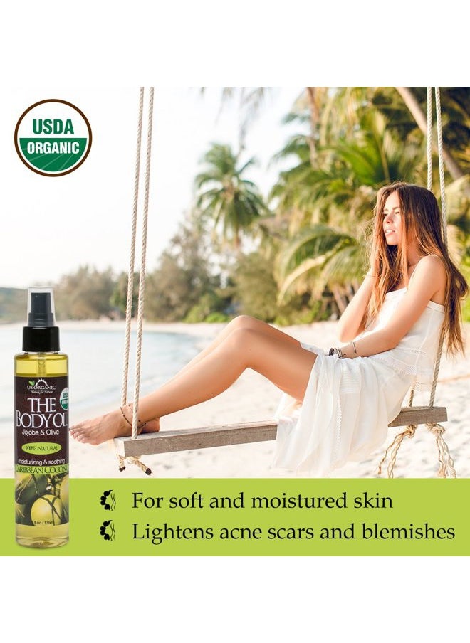 US Organic - Body Oil, Smooth Caribbean Coconut - Jojoba and Olive Oil with Vitamin E, USDA Certified, No Alcohol, Paraben, Artificial Detergents, Color or Synthetic perfume, 5 Fl.oz (Caribbean Coconut) - Image 1