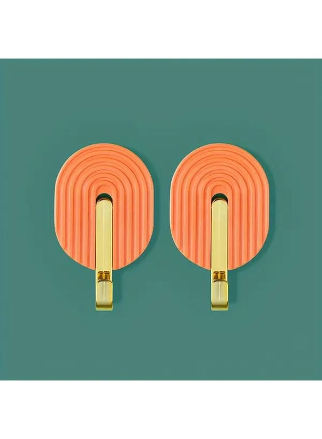 Tangerine Plastic Wall Mount Hooks Self Adhesive Easy Install Multifunctional Towel Kitchen Utensil Hanger - Image 1