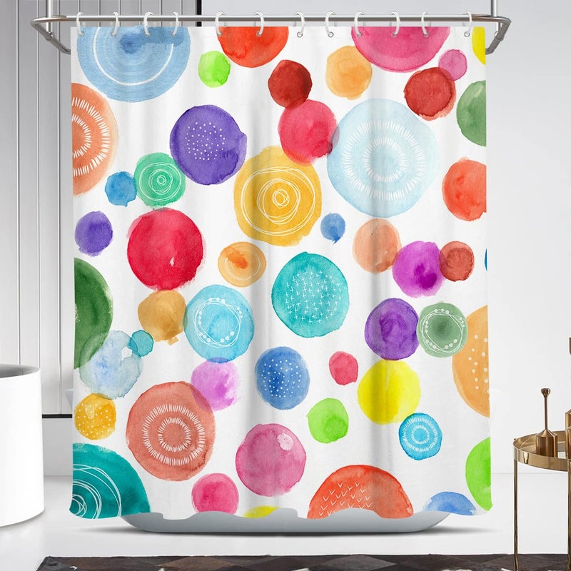 Coxila Coxila Kids Colorful Shower Curtain Polka Dot Rainbow Girl Girly Fun Funky Bright Preppy Trendy Color Block Teen Boys Cute Aesthetic Watercolor Bath 60 x 72 Inch Polyester Fabric 12 Pack Plastic Hooks