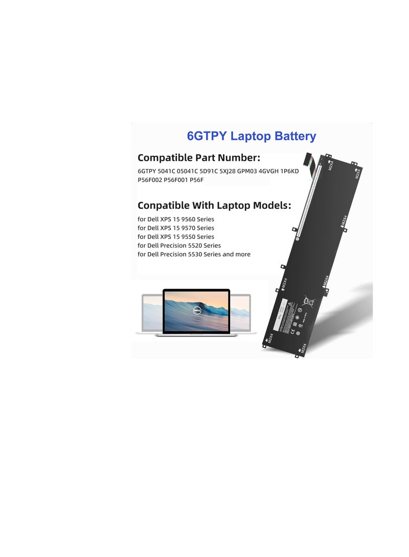 Terabyte 6GTPY Battery for Dell XPS 15 9560 9570 9550 7590 Precision 5510 5520 5530 M5520 M5510 Vostro 7500 7590 5041C 5D91C 5XJ28 GPM03 6GTPY Battery - Image 3