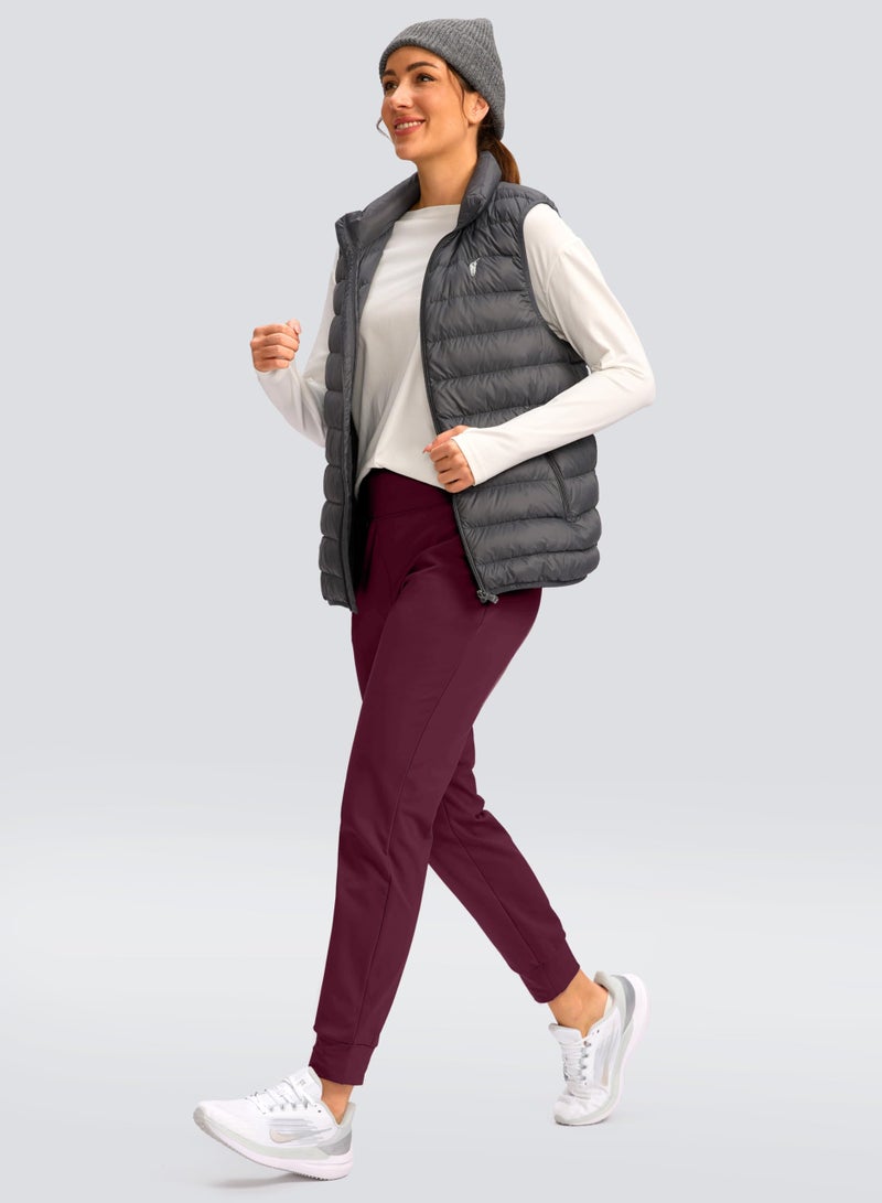 SANTINY Women's Fleece Lined Joggers Water Resistant High Waisted Thermal Sweatpants Winter Pants Hiking Running Pockets(Wine_S) - Image 3