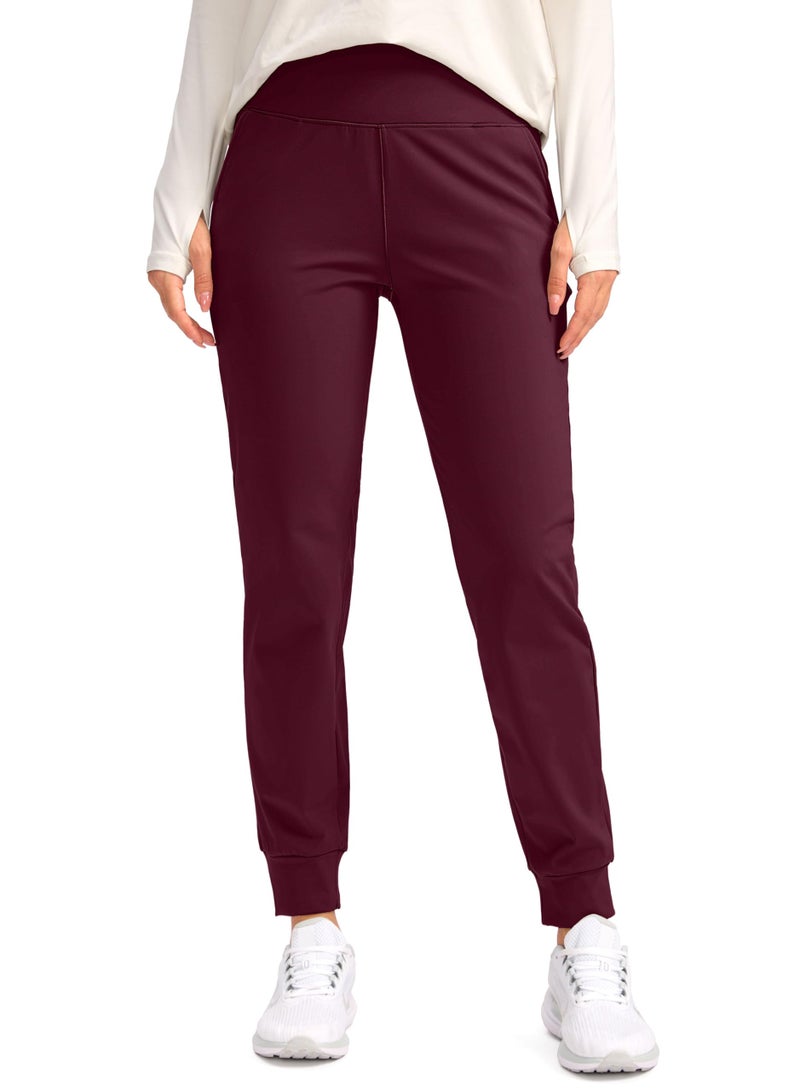 SANTINY Women's Fleece Lined Joggers Water Resistant High Waisted Thermal Sweatpants Winter Pants Hiking Running Pockets(Wine_S) - Image 1