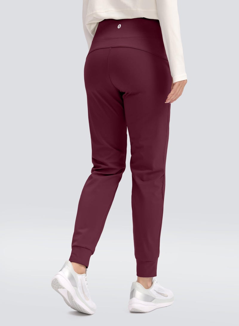 SANTINY Women's Fleece Lined Joggers Water Resistant High Waisted Thermal Sweatpants Winter Pants Hiking Running Pockets(Wine_S) - Image 2