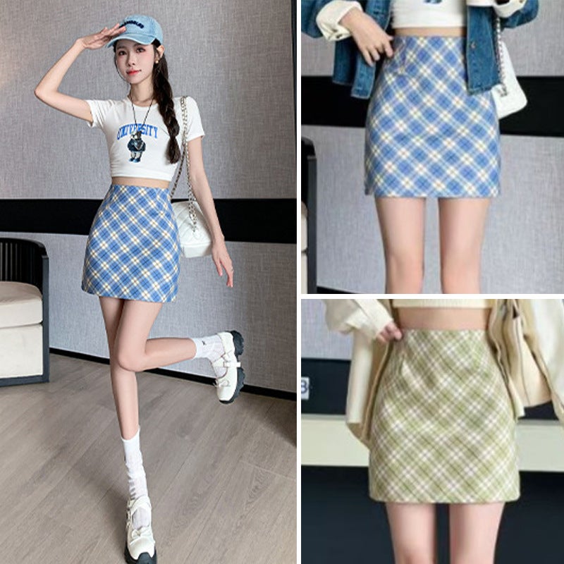 Spring/Summer Plaid Mini Bodycon Skirt for Women - Image 1